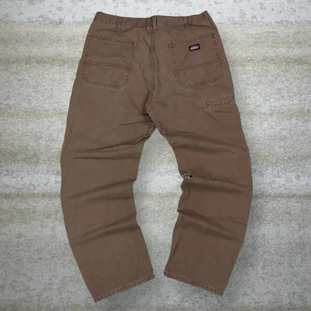 Vintage 90s Dickies Carpenter Pants 38x32 Baggy Wide Leg Chocolate Brown Canvas